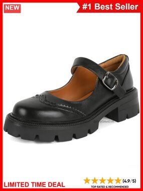 Women's Mary Jane Platform Pumps Low Chunky Heel Round Toe Ankle Strap Oxfords